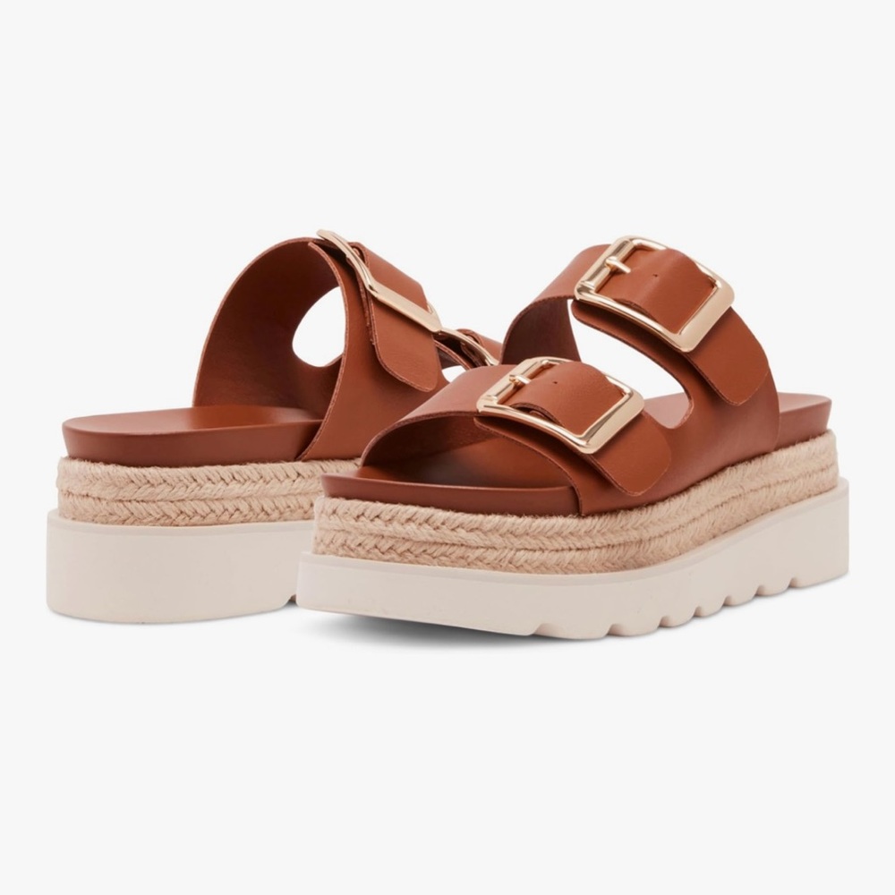 Madden Girl Brown Platform Sandals with Gold Accents